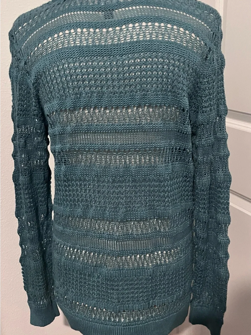 Soho Teal Open-Weave V-Neck Sweater